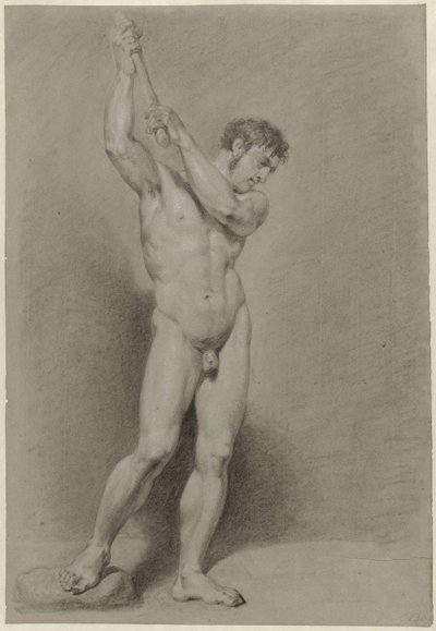 Homme nu debout avec un bâton au-dessus de la tête - Jacob Smies