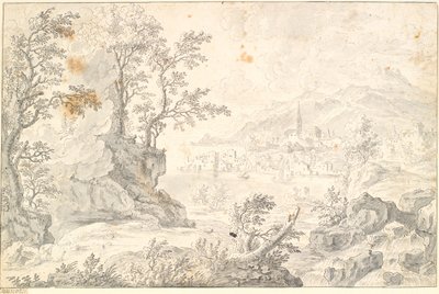 Paysage avec une ville (Hambourg ?) au bord d