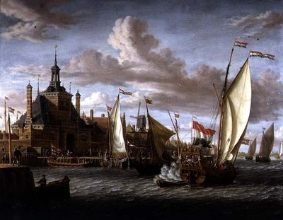 Un yacht des États de Zélande tirant une salve au large du Dude Hoofdpoort, Rotterdam - Jacob Storck