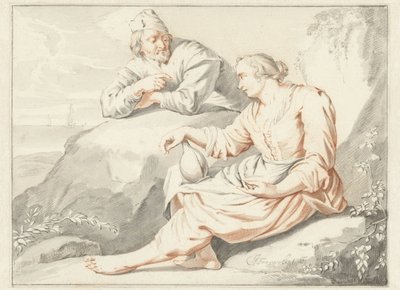 Femme avec une cruche parlant à un homme - Jacob Toorenvliet