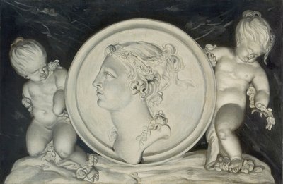 Flore dans un médaillon peint soutenu par des putti flottant sur des nuages - Jacob Xavery