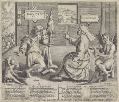 Allégorie avec personnifications de la Bonne Intention (Bona Intentio) et de la Discorde (Discordia) - Jacob de Gheyn (I) (circle of)