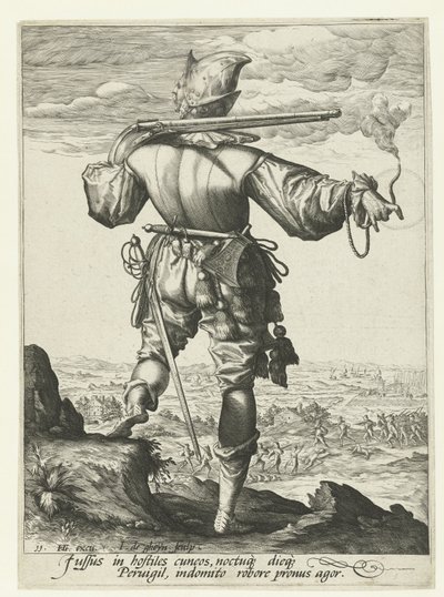 Mousquetaire (arquebusier ?) avec un casque - Jacob de Gheyn (II)