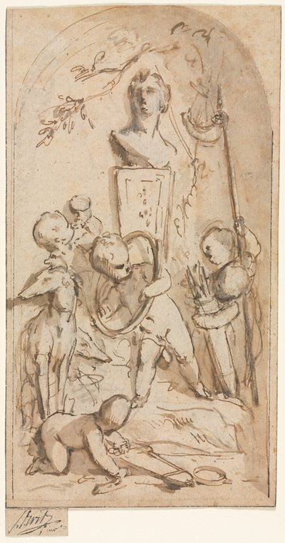 Buste de Diane avec putti et attributs de chasse, première moitié du 18ème siècle - Jacob de Wit
