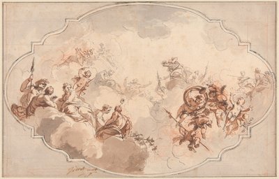Design pour un plafond: Apothéose de Callisto ou Diane (recto), et esquisse de figures (verso) - Jacob de Wit
