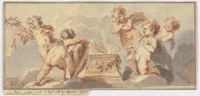Cinq amours sacrifiant à un autel - Jacob de Wit