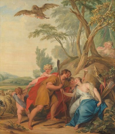 Jupiter, déguisé en berger, séduisant Mnémosyne, la déesse de la mémoire, 1727 - Jacob de Wit
