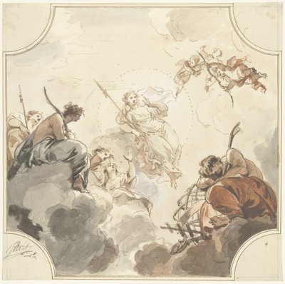 Esquisse pour une peinture de plafond avec Diane et Endymion - Jacob de Wit