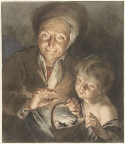 Vieille femme avec enfant et test de feu - Jacob de Wit