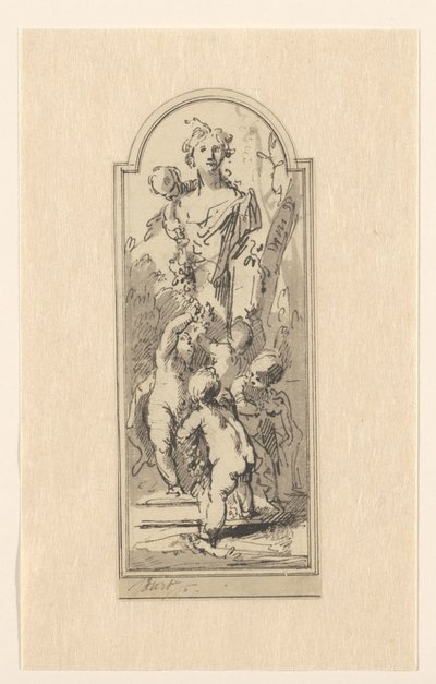 Putti avec un buste de femme entre des arbres - Jacob de Wit