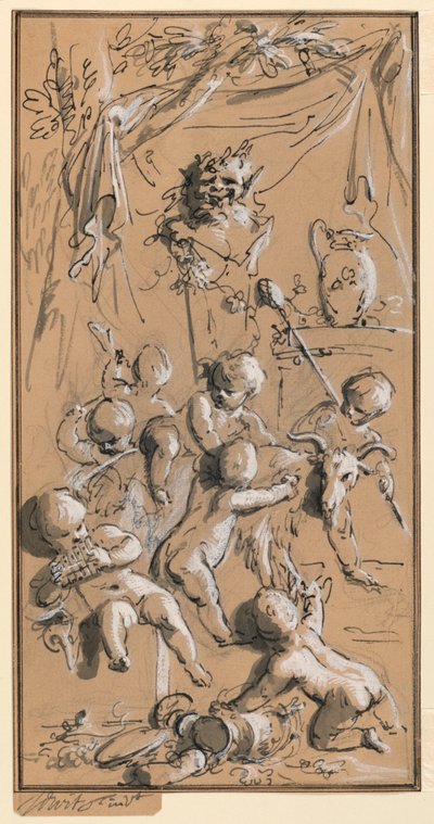Putti jouant devant un ermite - Jacob de Wit