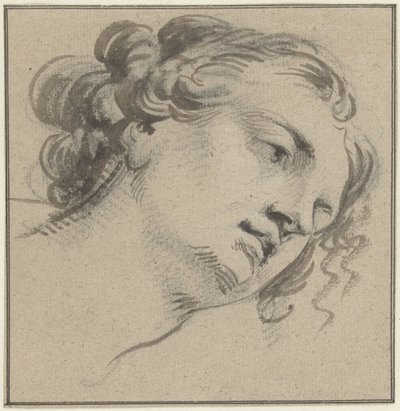 Tête de femme avec cheveux bouclés, trois quarts vers la droite et penchée en avant - Jacob de Wit