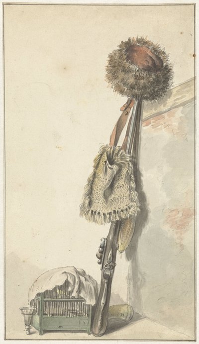 Nature morte de chasse avec cage à oiseaux - Jacob van Strij
