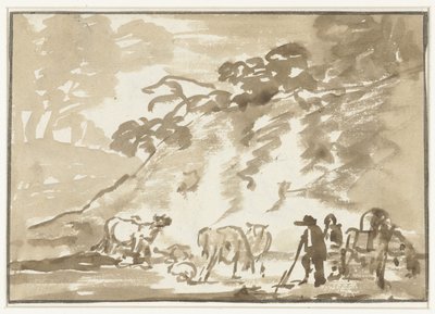 Paysage avec vaches et berger - Jacob van Strij