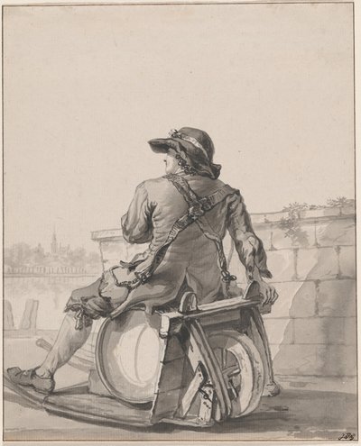 Homme assis sur un tonneau sur une brouette - Jacob van Strij