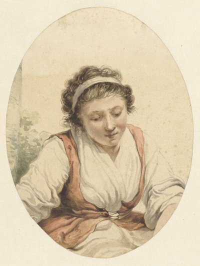 Femme avec un gilet rouge et un ruban blanc dans les cheveux - Jacob van Strij