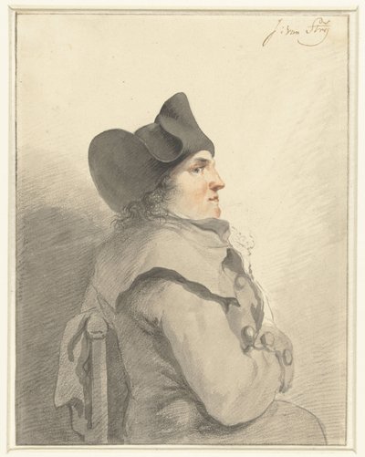 Homme assis avec un chapeau noir, de profil, vers la droite - Jacob van Strij