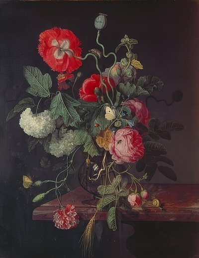 Fleurs dans un vase en verre - Jacob van Walscapelle