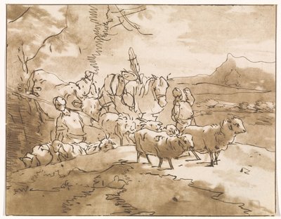 Bergers avec du bétail dans un paysage montagneux - Jacob van de Velde (graveur)