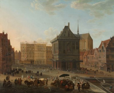 Le Dam à Amsterdam avec la nouvelle mairie en construction - Jacob van der Ulft (attributed to)