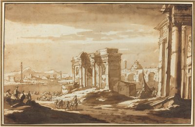 Vue capricieuse des ruines romaines le long du Tibre - Jacob van der Ulft