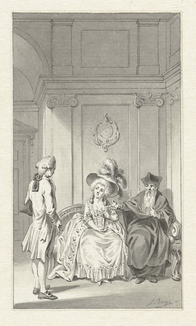 Intérieur avec ecclésiastique, dame et jeune homme - Jacobus Buys