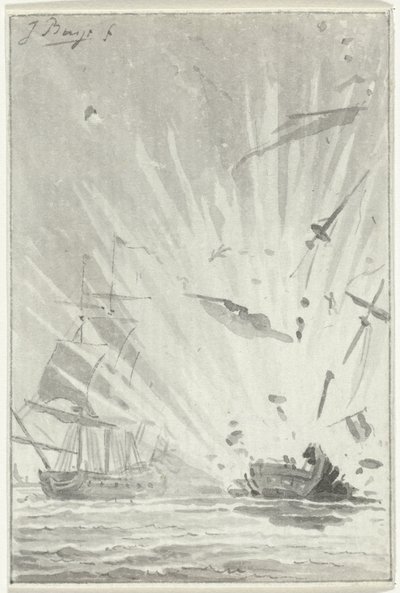 Explosion du navire corsaire néerlandais De Dappere Patriot en combat avec le navire anglais Kameleon, 14 août 1781 - Jacobus Buys