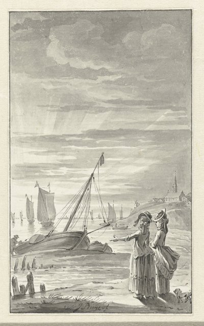 Plage avec deux dames - Jacobus Buys