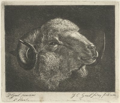 Tête de bélier avec cornes tournées vers l