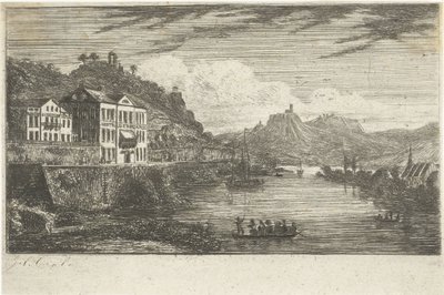 Paysage fluvial avec hôtel sur le quai - Jacobus Cornelis Gaal