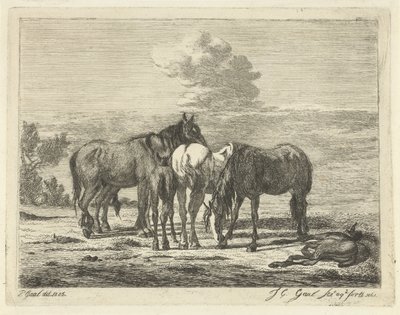 Quatre chevaux et deux poulains - Jacobus Cornelis Gaal