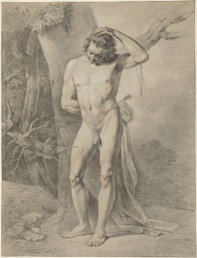 Homme nu debout, devant un arbre - Jacobus Johannes Lauwers