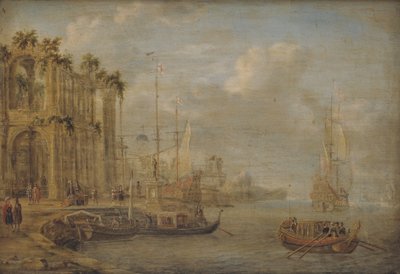 Scène de port avec ruines antiques - Jacobus Storck