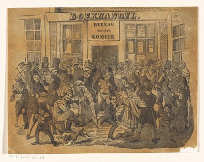 Foule devant une librairie pour obtenir Le Comique - Jacobus Wilhelmus Adrianus Hilverdink (possibly)