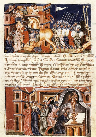 Siège et assaut de la ville de Troie, miniature de "Historia destructionis Troiae" de Guido delle Colonne (c. 1210- c. 1287) - Jacome Cromberger