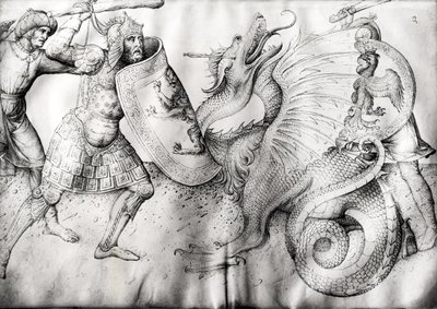 Bataille entre guerriers et un dragon, c.1450 - Jacopo Bellini