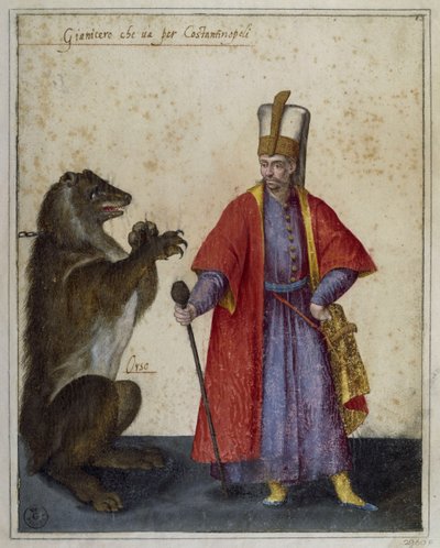 Janissaire et ours, dessin de Jacopo Ligozzi (1547-1626) - Jacopo Ligozzi
