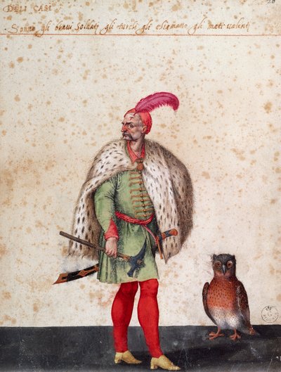 Soldat turc avec chouette, dessin par Jacopo Ligozzi (1547-1627) - Jacopo Ligozzi