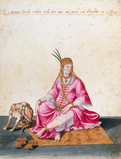 Femme turque avec chien, dessin de Jacopo Ligozzi - Jacopo Ligozzi