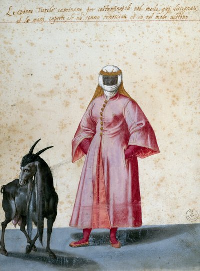 Femme turque avec chèvre, dessin de Jacopo Ligozzi (1547-1627) - Jacopo Ligozzi