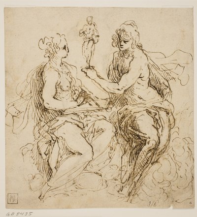 Personnifications de la peinture et de la sculpture assises sur des nuages - Jacopo Palma