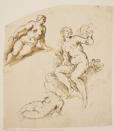 Études pour une femme assise et deux femmes prosternées - Jacopo Palma