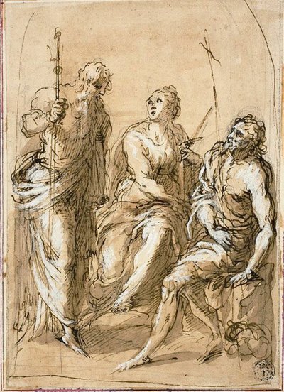 Sainte Justine de Padoue en trône, avec les saints Jacques le Mineur et Jean-Baptiste - Jacopo Palma il Giovane