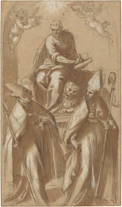 Saint Marc avec Deux Évêques et Putti - Jacopo Palma il Giovane