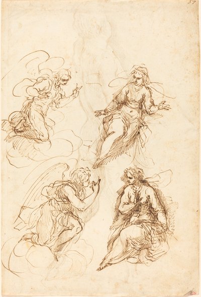 Études pour une Annonciation [recto] - Jacopo Palma il Giovane