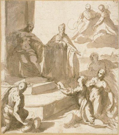 Étude pour Venise Recevant Hommage et Cadeaux de Brescia, Udine, Padoue et Vérone, avec le Doge Francesco Venier les Présentant - Jacopo Palma il Giovane