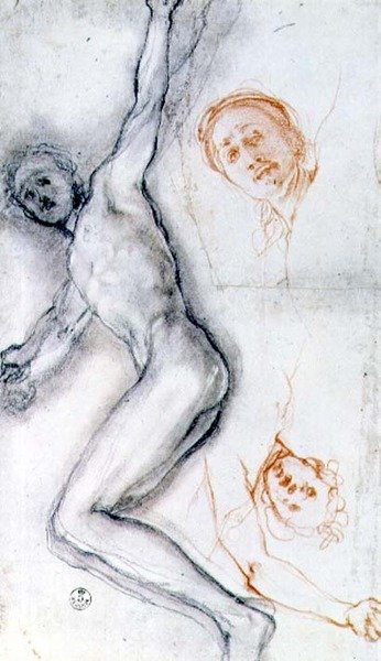 Étude du Christ cloué sur la croix, la tête répétée deux fois - Jacopo Pontormo
