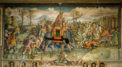 Fresque représentant Hannibal arrivant en Italie. Par Jacopo Ripanda. Fin du 16ème siècle. Palazzo des Conservatori, Rome - Hannibal traversant les Alpes, 218 av. J.-C., par Jacopo Ripanda (actif vers 1500-1516), vers 1510, fresque du Palais des Conservate - Jacopo Ripanda