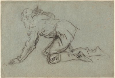 Un homme agenouillé tenant un bâton [recto] - Jacopo Tintoretto
