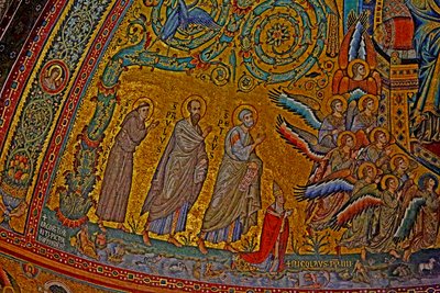 Saint François, Saint Paul, Saint Pierre, Pape Nicolas IV et anges assistant au Couronnement de la Vierge - Jacopo Torriti